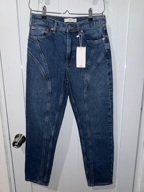 Mango High Waisted Straight Leg Jeans | Vintage Wash | Paneled Seam Denim | NWT